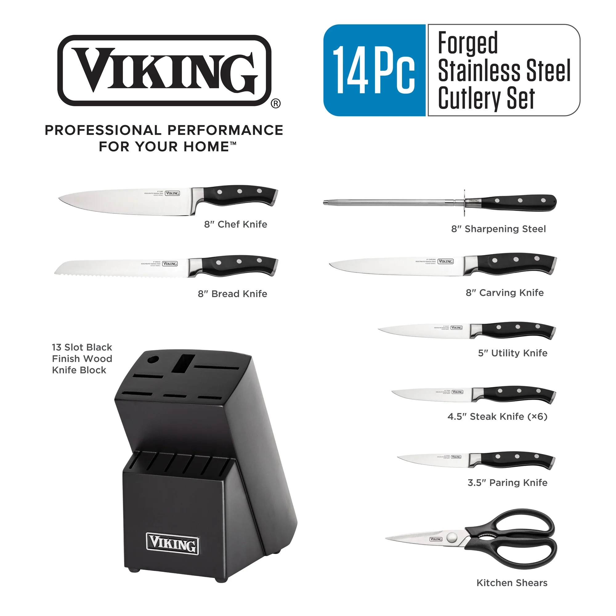 Viking 14-Piece X50CrMoV15 Steel Cutlery Set with Black Block - Image 4