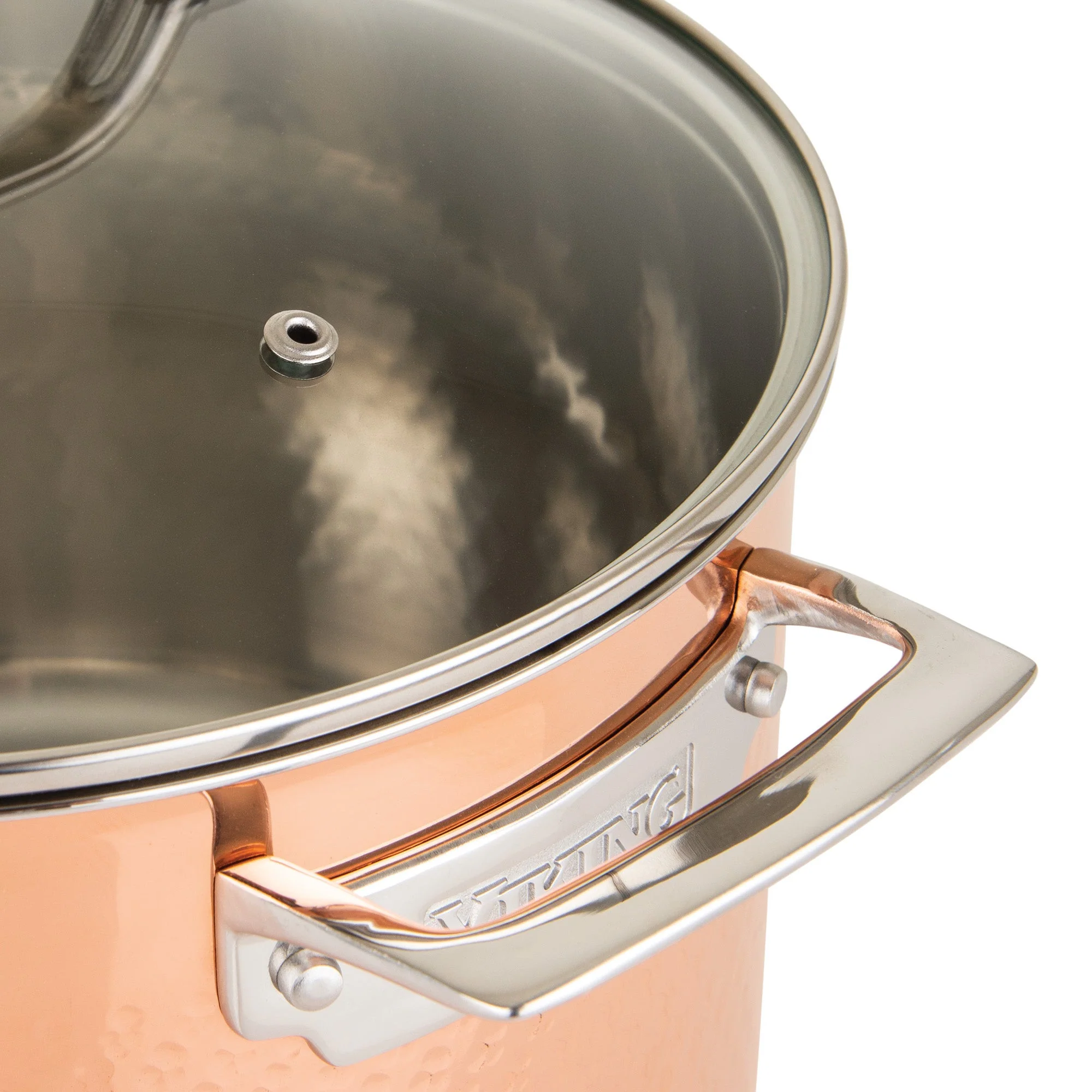 Viking 3-Ply Hammered Copper Clad 10-Piece Cookware Set with Glass Lids - Image 15