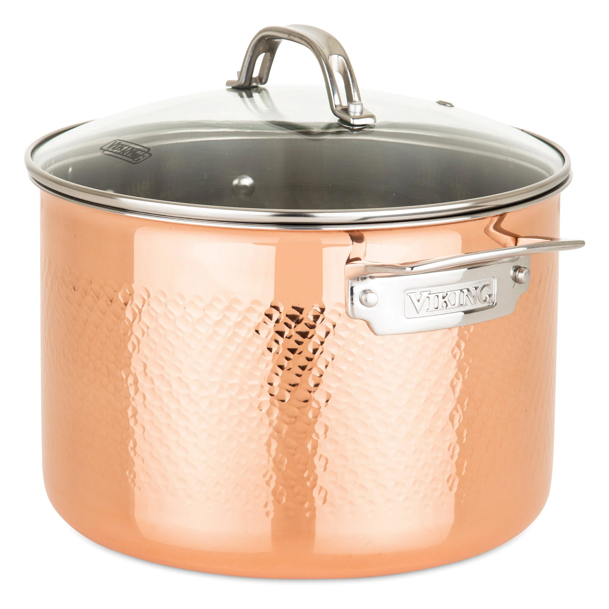 Viking 3-Ply Hammered Copper Clad 10-Piece Cookware Set with Glass Lids - Image 4