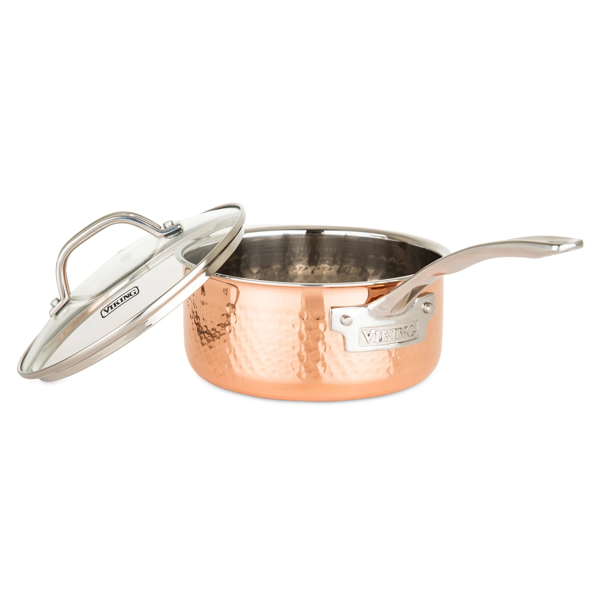 Viking 3-Ply Hammered Copper Clad 10-Piece Cookware Set with Glass Lids - Image 9