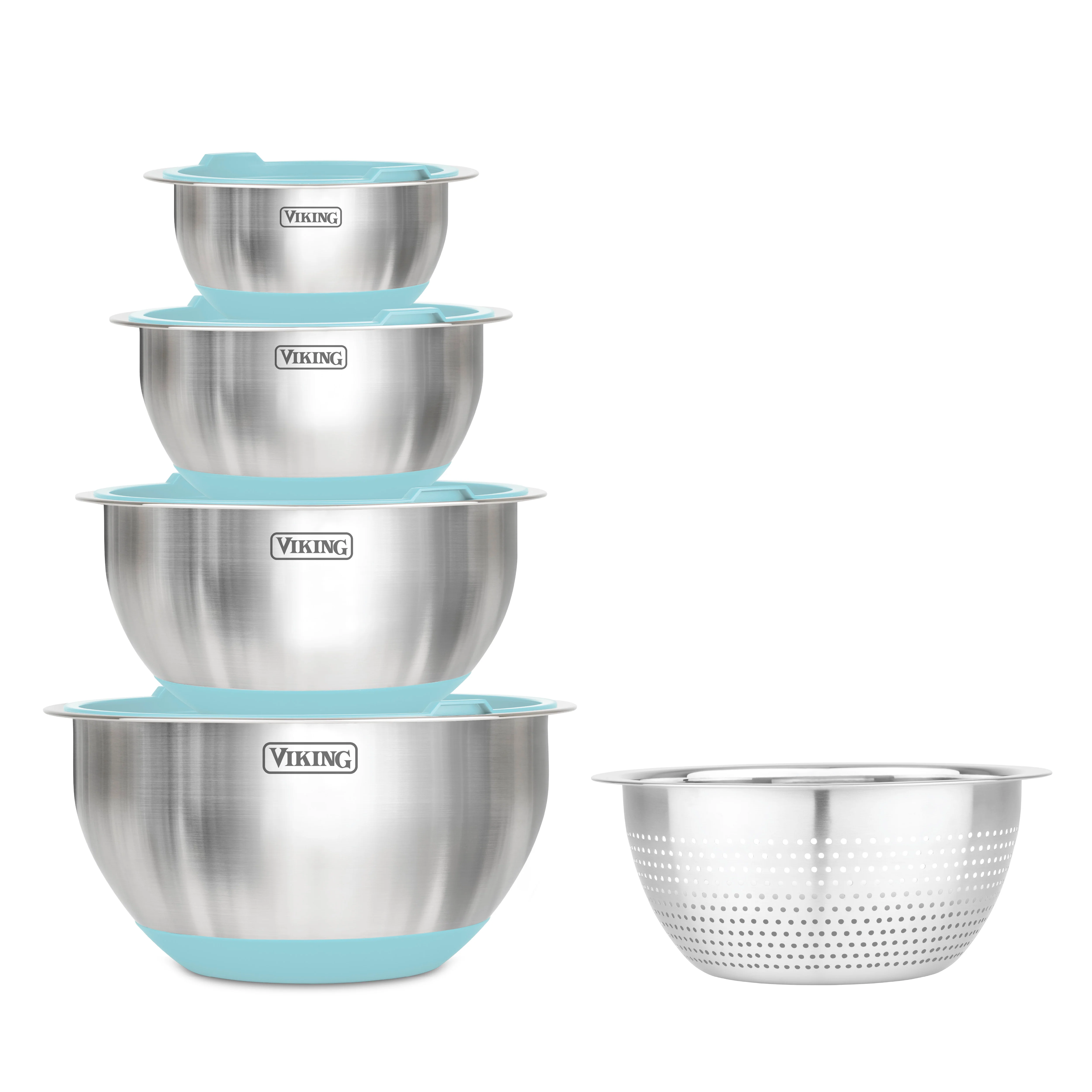 Viking 9-Piece Stainless Steel Mixing Bowl Set with Strainer, Splash Blue - Image 5
