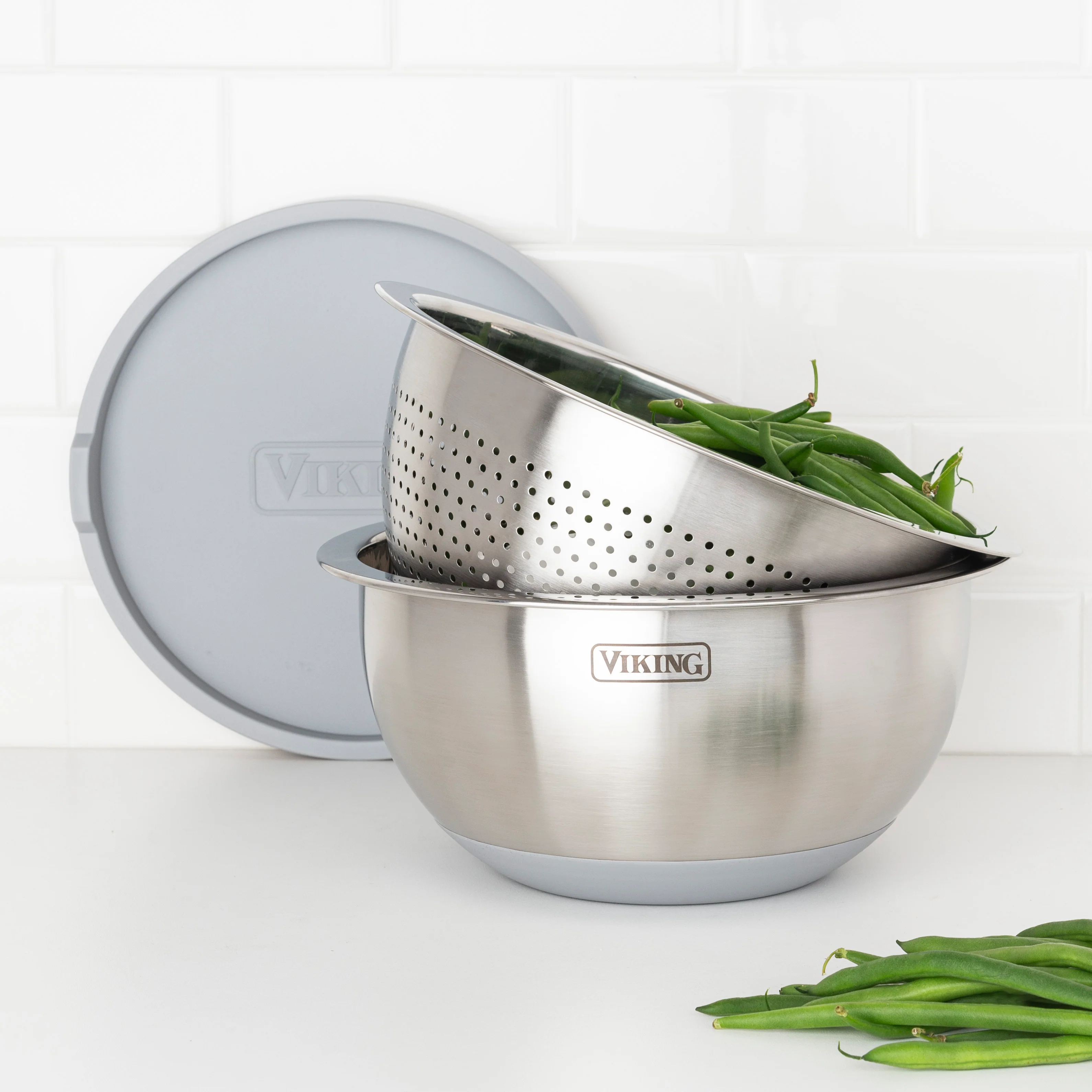 Viking 9-Piece Stainless Steel Mixing Bowl Set with Strainer, Gray - Image 3
