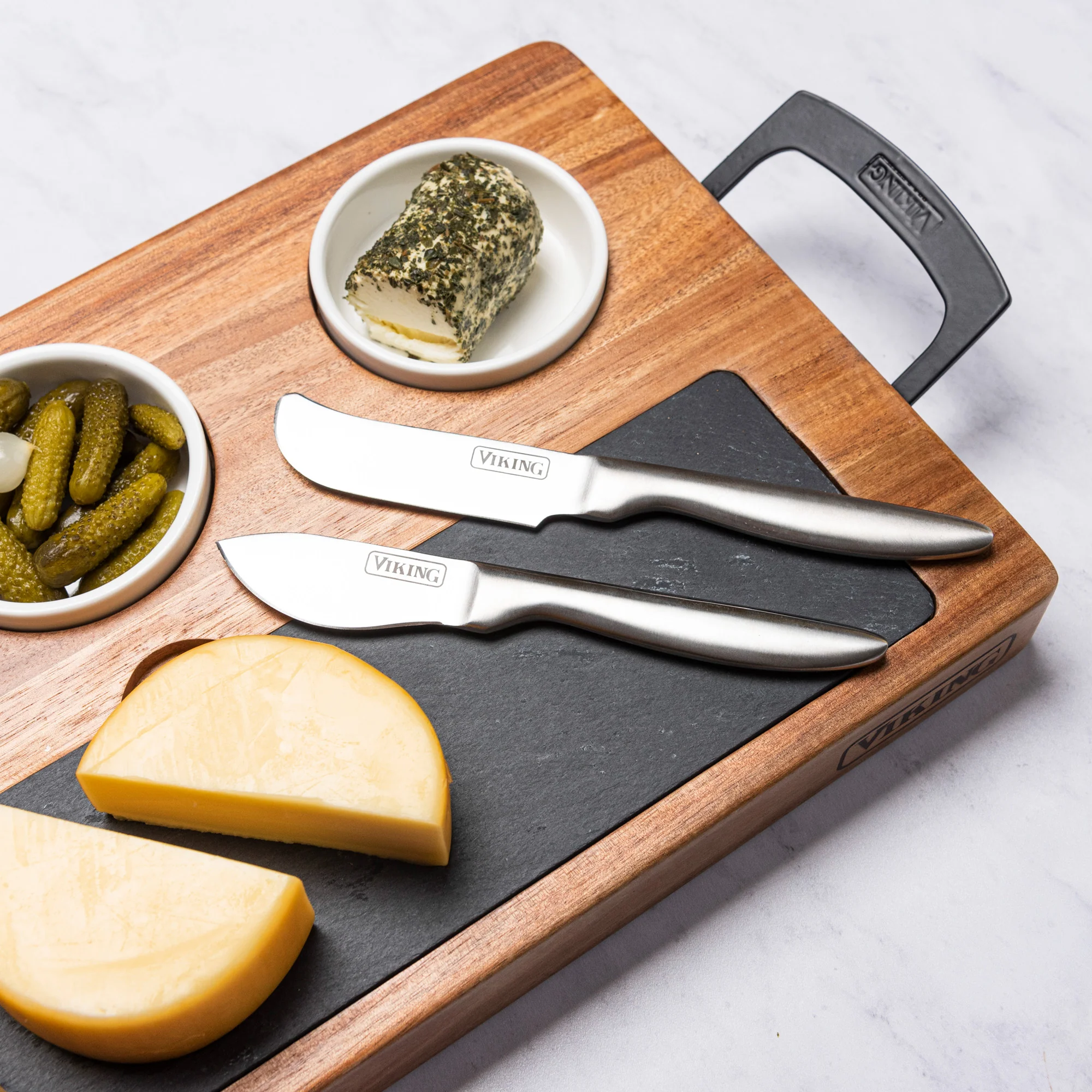 Viking 7-Piece Acacia Wood Slate Cheese Board Set - Image 10