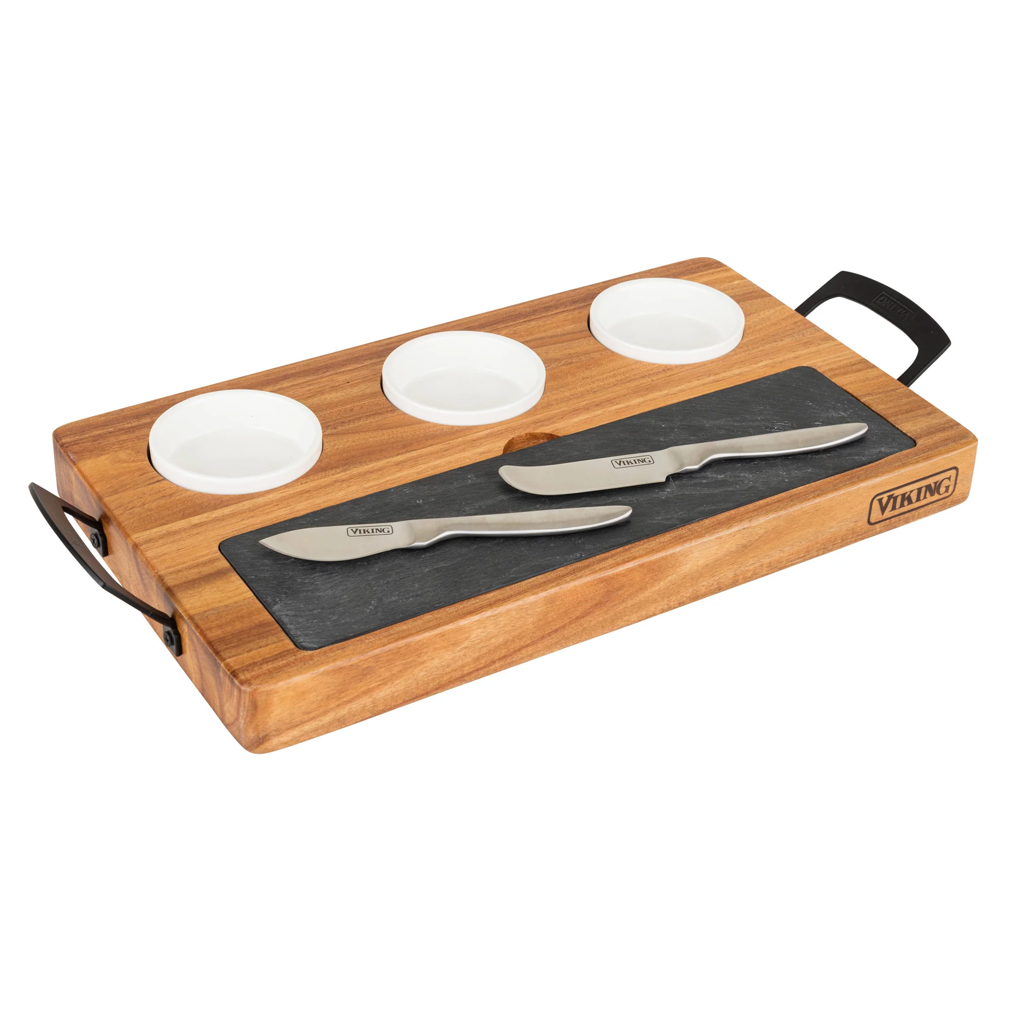 Viking 7-Piece Acacia Wood Slate Cheese Board Set - Image 3