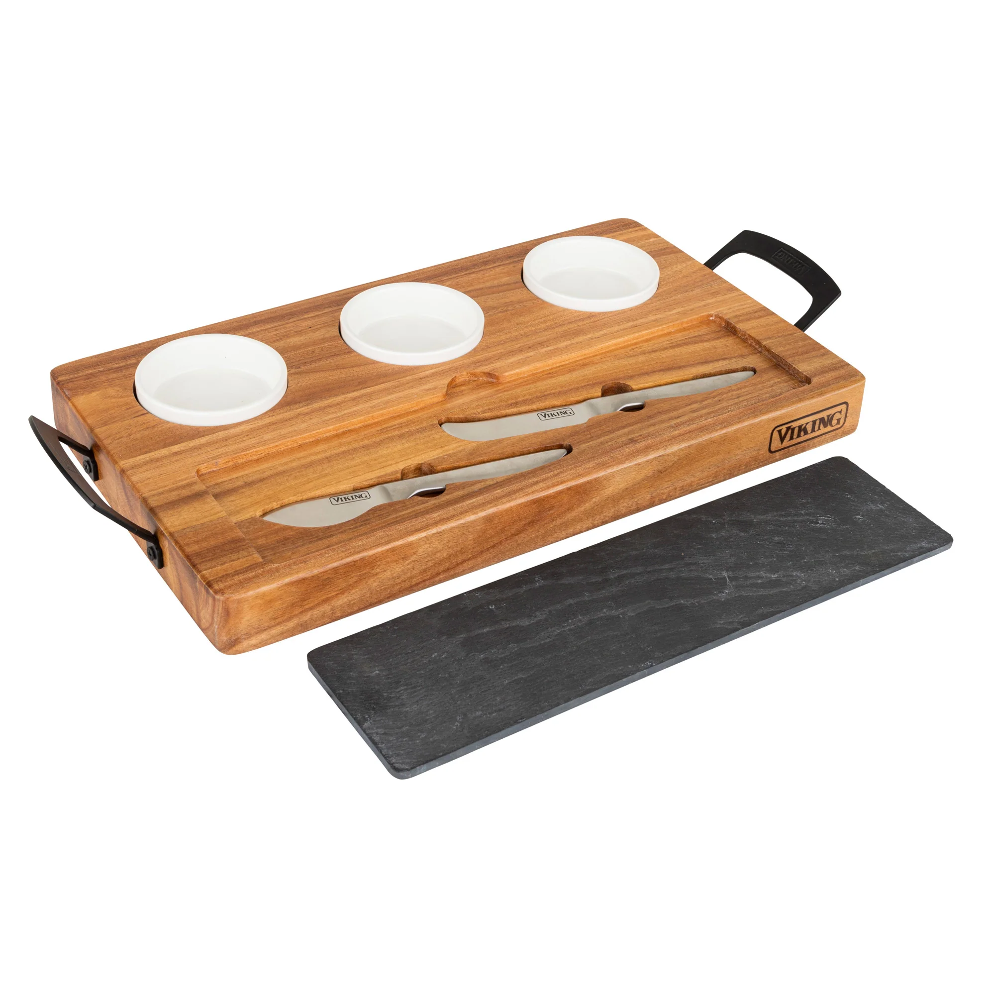 Viking 7-Piece Acacia Wood Slate Cheese Board Set - Image 4