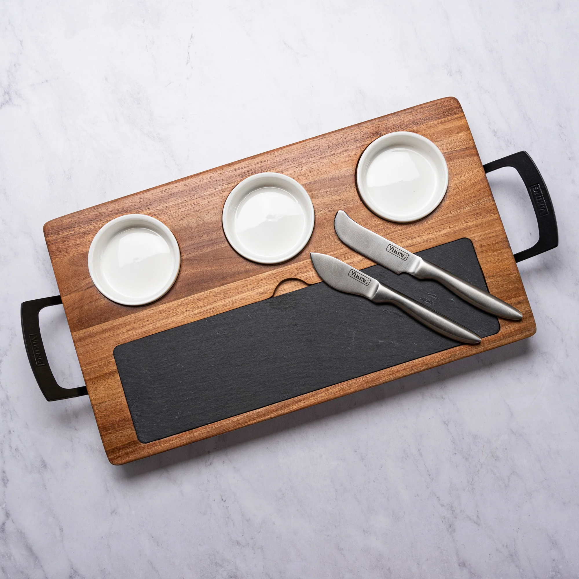 Viking 7-Piece Acacia Wood Slate Cheese Board Set - Image 9
