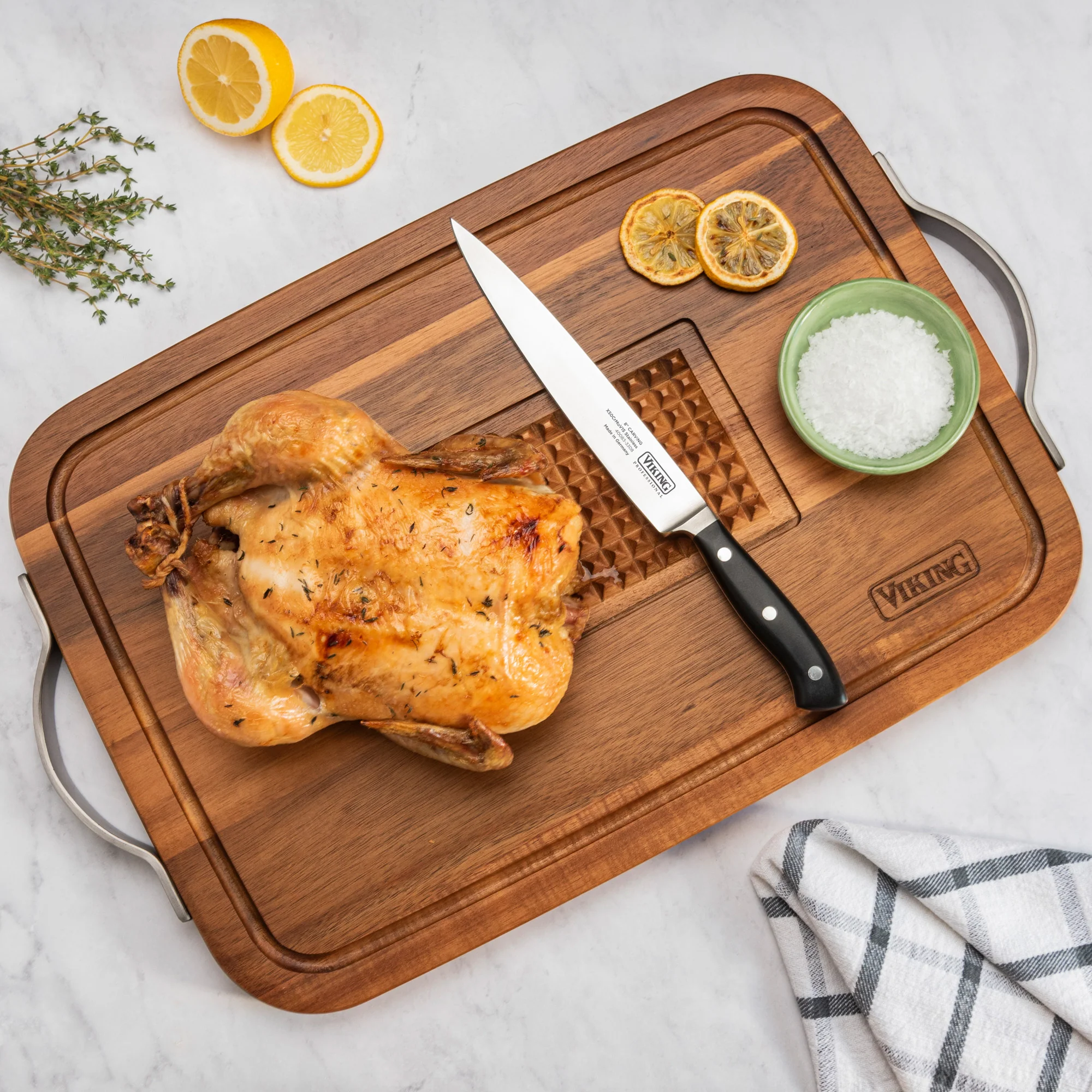 Viking Acacia Carving Board with Juice Well and Metal Handle - Image 8