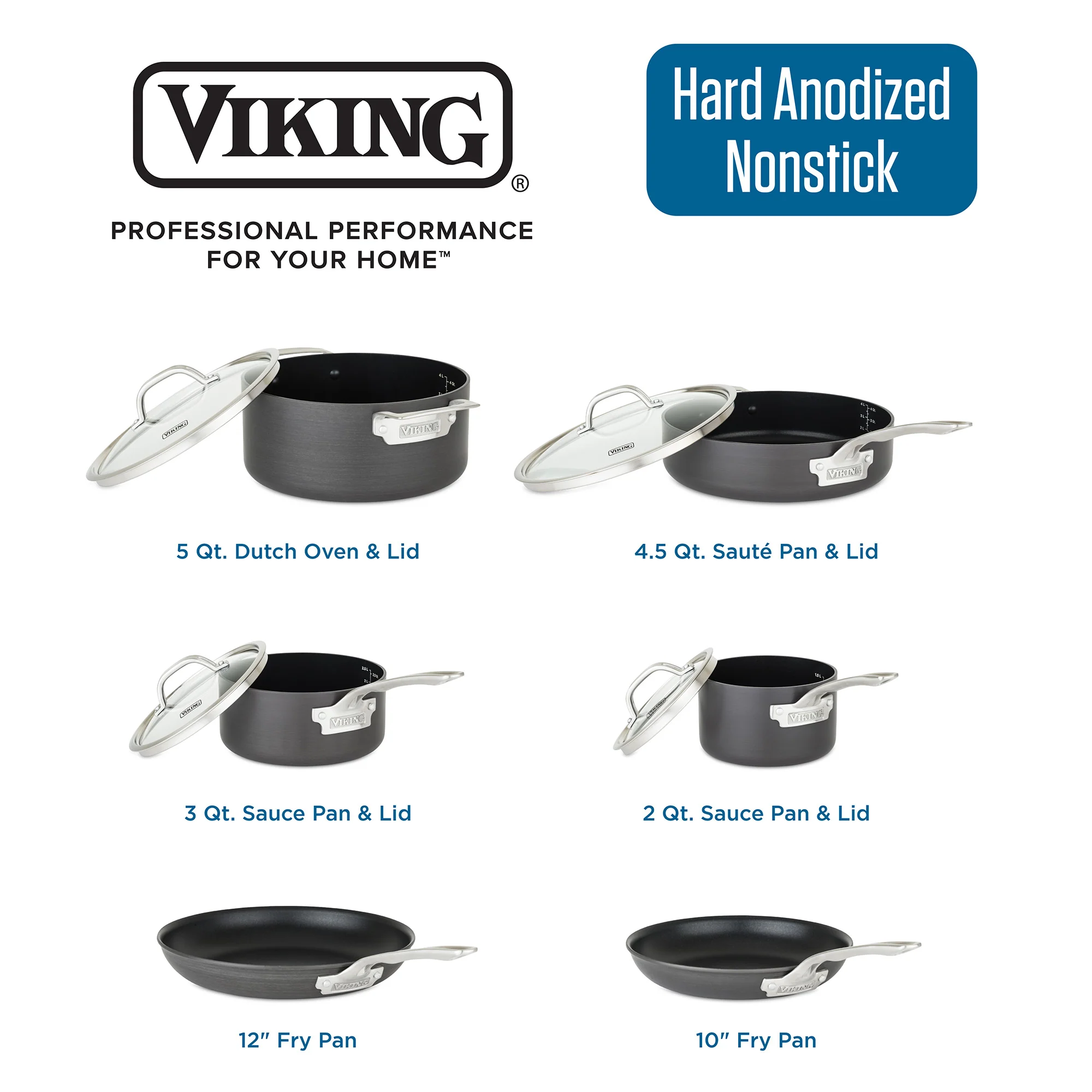 Viking Hard Anodized Nonstick 10-Piece Cookware Set with Glass Lids - Image 3