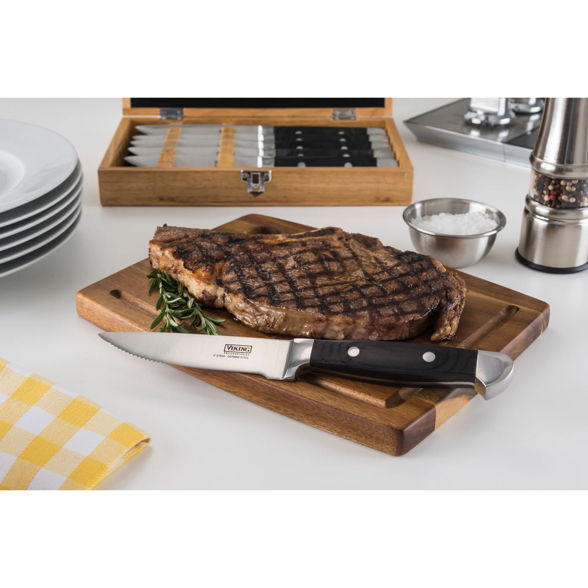 Viking Steakhouse Pakka Wood 6-Piece Steak Knife Set with Gift Box (Black) - Image 5